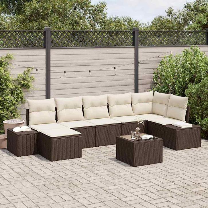 vidaXL Tuinbank Set met kussen met opslag 8 pcs Bruin Poly, Tuin en Terras, Tuinsets en Loungesets, Nieuw, Verzenden