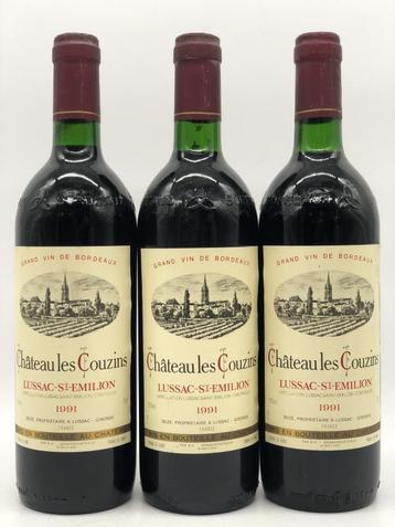3 x 75cl Chateau Les Couzins Lussac-St.Emilion 1991 (rood) beschikbaar voor biedingen