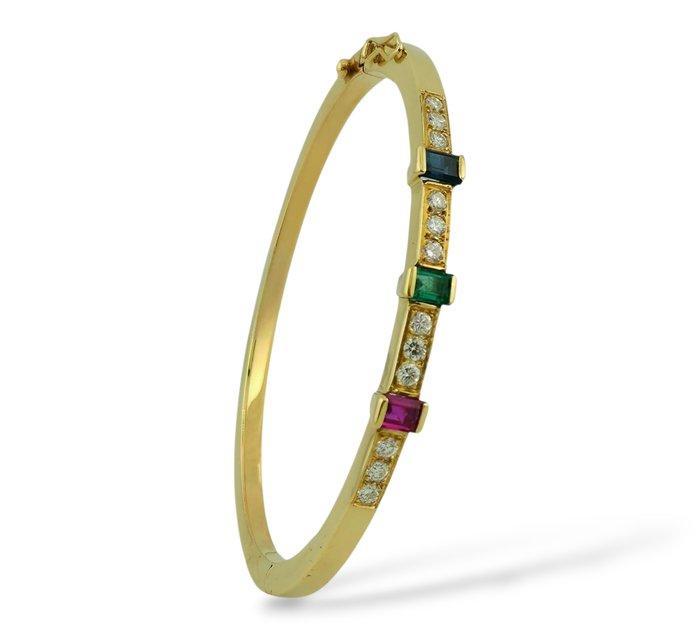 Armband - 18 karaat Geel goud, 18K goud smaragd, saffier,, Handtassen en Accessoires, Armbanden