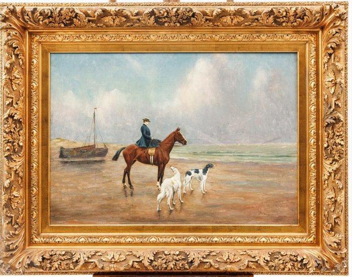 Jef Van Leemputten (XX) - Amazone met windhonden, Antiek en Kunst, Kunst | Schilderijen | Klassiek