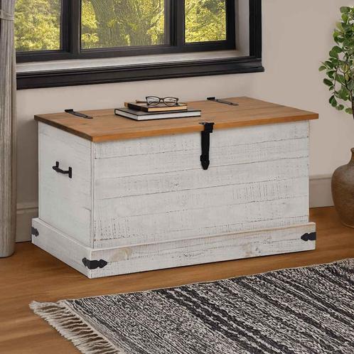 vidaXL Opbergkist HALDEN wit 91x48x47 cm massief grenenhout, Huis en Inrichting, Kasten | Overige, Nieuw, Verzenden