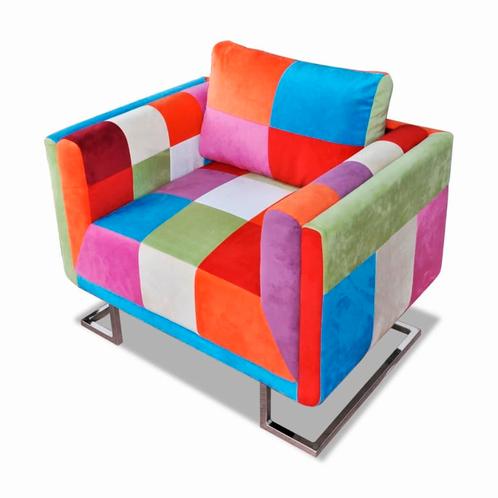 vidaXL Fauteuil met patchwork ontwerp en verchroomde poten, Huis en Inrichting, Fauteuils, Nieuw, Verzenden