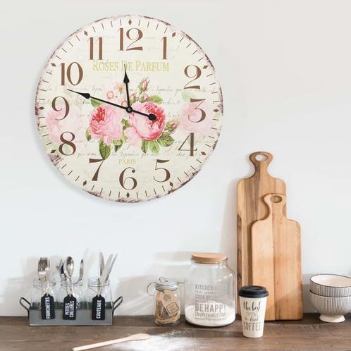 vidaXL Wandklok vintage stijl 60 cm bloemen, Huis en Inrichting, Woonaccessoires | Klokken, Nieuw, Verzenden