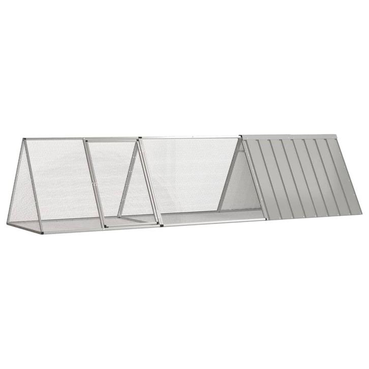 vidaXL Konijnenkooi Grijs 302,5x80,5x71 cm Gegalvaniseerd, Dieren en Toebehoren, Knaagdieren en Konijnen | Hokken en Kooien, Nieuw