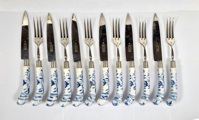F. Herder Abr Sohn - Bestekset (12) - Porselein, Staal, Antiquités & Art, Antiquités | Meubles | Tables