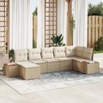 vidaXL 7-delige tuinbankset met kussens van beige poly riet, Verzenden, Nieuw