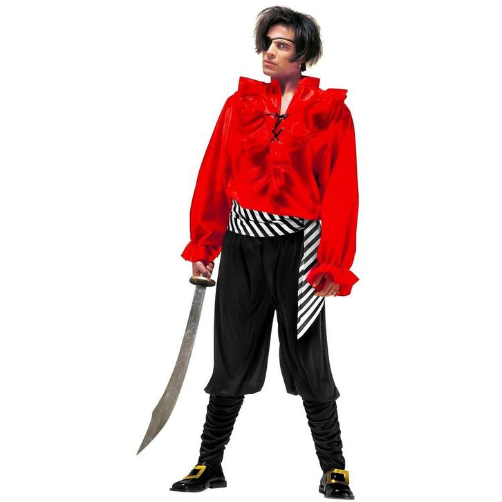 Piraat Kostuum Rood Zwart Heren, Kleding | Heren, Carnavalskleding en Feestkleding, Nieuw, Verzenden