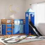 vidaXL Stapelbed met glijbaan en gordijnen blauw 90x200 cm, Verzenden, Nieuw