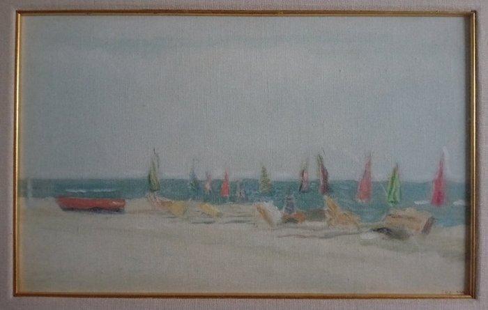 Nazzareno Cugurra (1924–2012) - Spiaggia e vele, Antiek en Kunst, Kunst | Schilderijen | Klassiek