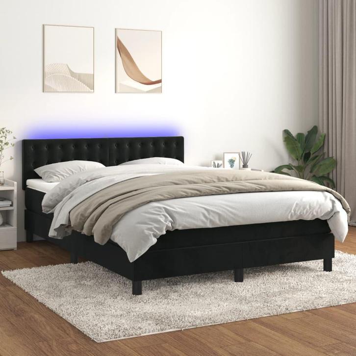 vidaXL Boxspring met matras en LED fluweel zwart 140x200 cm, Huis en Inrichting, Slaapkamer | Bedden, Nieuw, Verzenden