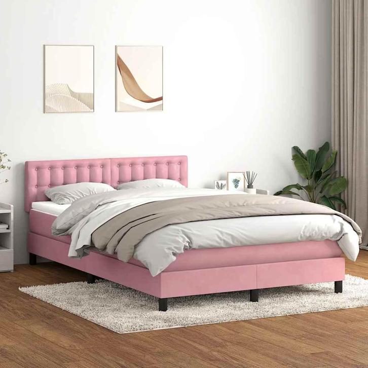 vidaXL Boxspring met matras fluweel roze 160x210 cm, Huis en Inrichting, Slaapkamer | Bedden, Nieuw, Verzenden