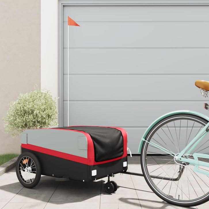 vidaXL Fietstrailer 45 kg ijzer zwart en rood, Fietsen en Brommers, Fietsaccessoires | Aanhangwagens en Karren, Nieuw, Verzenden