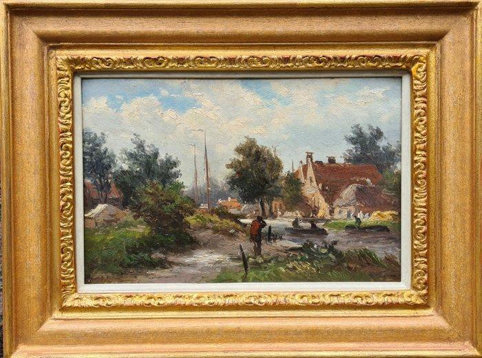 Georgius Heerebaart (1829-1915) - Vissers in een binnenhaven, Antiek en Kunst, Kunst | Schilderijen | Klassiek