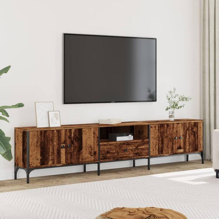 vidaXL Tv-meubel met lade 200x25x44 cm bewerkt hout oud, Huis en Inrichting, Kasten |Televisiemeubels, Nieuw, Verzenden