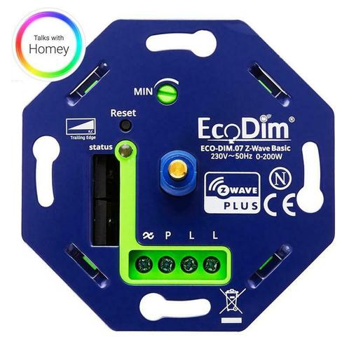 EcoDim ECO-DIM.07 Led dimmer Z-Wave Basic druk/draai 0-200W, Huis en Inrichting, Lampen | Overige, Ophalen of Verzenden