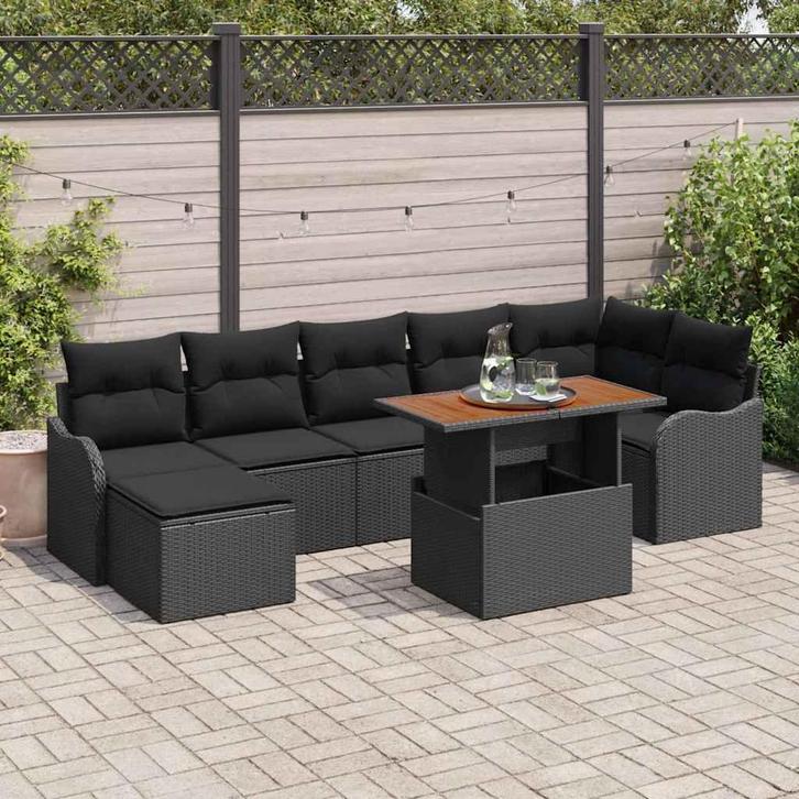 vidaXL Tuinbank Set met kussen met opslag 8 pcs Zwart, Tuin en Terras, Tuinsets en Loungesets, Nieuw, Verzenden