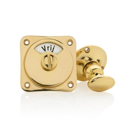 Klassieke WC draaiknop vrij-bezet messing gelakt rond, Doe-het-zelf en Bouw, Hang- en Sluitwerk, Slot, Nieuw, Koper of Messing
