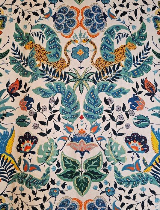 300x280cm! Exclusieve Art Déco stof met papegaaien en, Antiek en Kunst, Antiek | Tapijten, Tafelkleden en Textiel