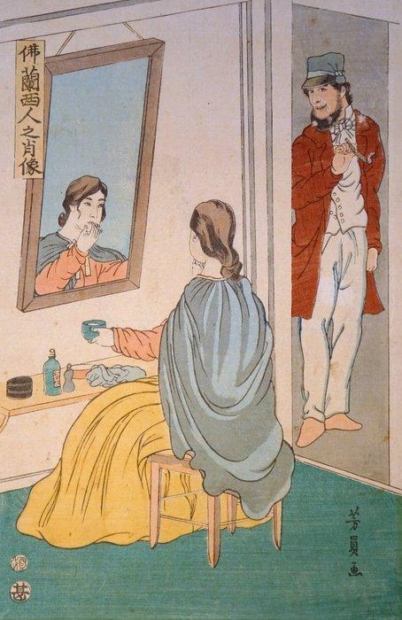 Yokohama-e - Utagawa Yoshikazu act. 1850-1870 - Japon -, Antiek en Kunst, Antiek | Overige Antiek