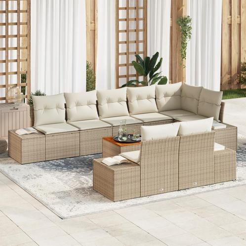 vidaXL Tuinbank Set 9 pcs Beige, wit 55 x 55 x 37 cm Rotan,, Tuin en Terras, Tuinsets en Loungesets, Nieuw, Verzenden