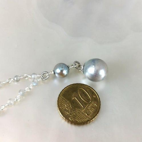 Halsketting Zilver Parel - Parel - Blauwe parels -, Handtassen en Accessoires, Kettingen