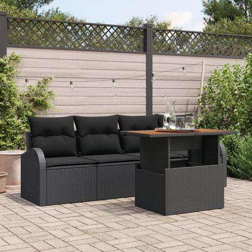 vidaXL 5-delige tuinset met kussens in zwart poly rattan, Tuin en Terras, Tuinsets en Loungesets, Nieuw, Verzenden