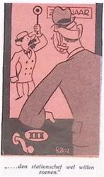 De stationschef op spotprent (lijst optie, Lithos), Antiek en Kunst, Verzenden