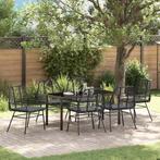 vidaXL Tuin Eettafel Set 7 pcs Zwart poly rattan, Tuin en Terras, Verzenden, Nieuw