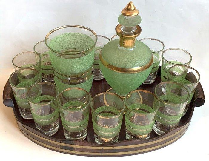 Drinkservies (17) - Hout en glas - vaas, karaf, glazen, Antiek en Kunst, Curiosa en Brocante