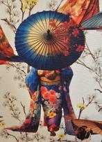 Tissu « Geishas et parasols » – Élégance japonaise sur fond