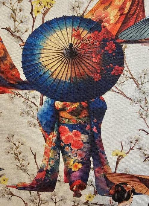 Tissu « Geishas et parasols » – Élégance japonaise sur fond, Antiek en Kunst, Antiek | Tapijten, Tafelkleden en Textiel