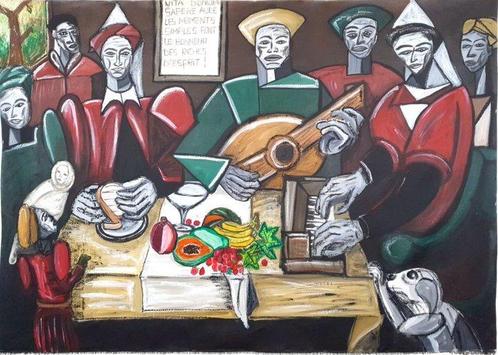 Oscar Green (1989) - La famille de musiciens, Antiquités & Art, Art | Peinture | Classique