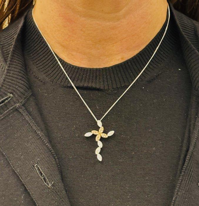 Halsketting - 18 karaat Witgoud, Geel goud - 0.32ct. tw. -, Handtassen en Accessoires, Kettingen