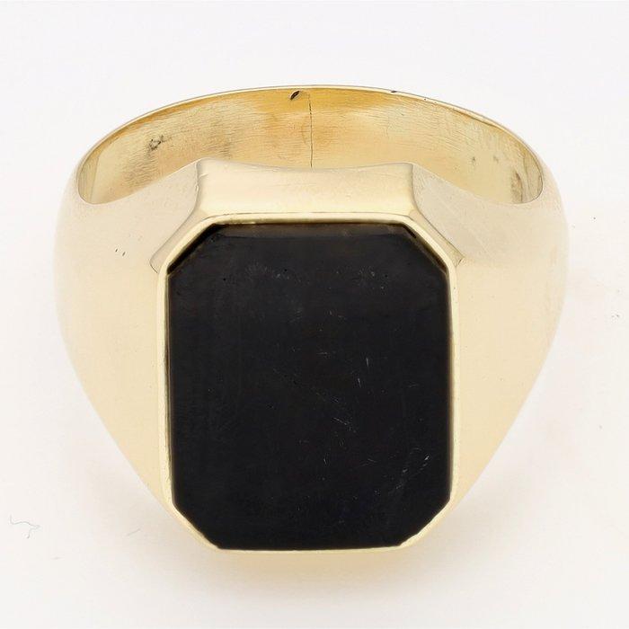 Ring - 14 karaat Geel goud Onyx, Bijoux, Sacs & Beauté, Bagues