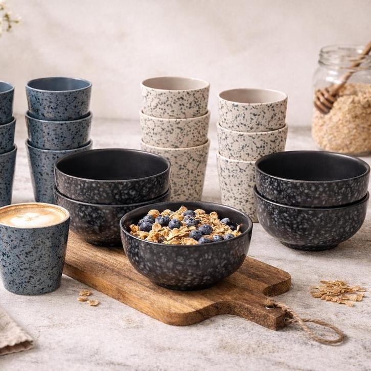 Coffret de tasses & bols Moucheté - 18 pièces | 6 personnes, Maison & Meubles, Cuisine | Ustensiles de cuisine, Neuf, Envoi