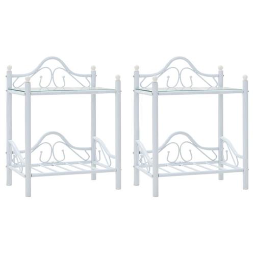 vidaXL Nachtkastjes 45x30,5x60 cm staal en gehard glas wit 2, Huis en Inrichting, Slaapkamer | Nachtkastjes, Nieuw, Verzenden