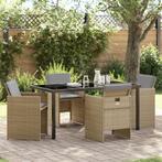 vidaXL 5-delige Tuin Eettafel Set met Kussens in Beige Poly, Tuin en Terras, Tuinstoelen, Verzenden, Nieuw