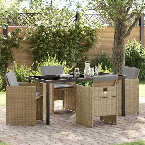 vidaXL 5-delige Tuin Eettafel Set met Kussens in Beige Poly, Tuin en Terras, Tuinstoelen, Nieuw, Verzenden
