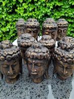 Statue, 12 Mooie houten Boeddha hoofden - 14 cm - Bois, Antiek en Kunst