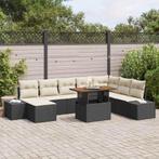vidaXL 9-delige tuin-eetset met kussens in zwart poly riet, Tuin en Terras, Verzenden, Nieuw