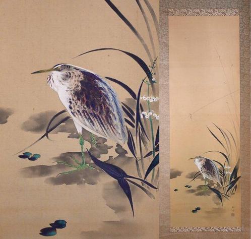 Waterside BirdHeron - hanging scroll - “Nukui Shinsui, Antiek en Kunst, Antiek | Overige Antiek