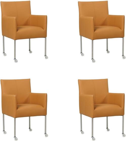 Set van 4 Lichtcognac leren moderne kuipstoel - poot rond, Huis en Inrichting, Stoelen, Overige kleuren, Vier, Nieuw, Leer, Ophalen of Verzenden