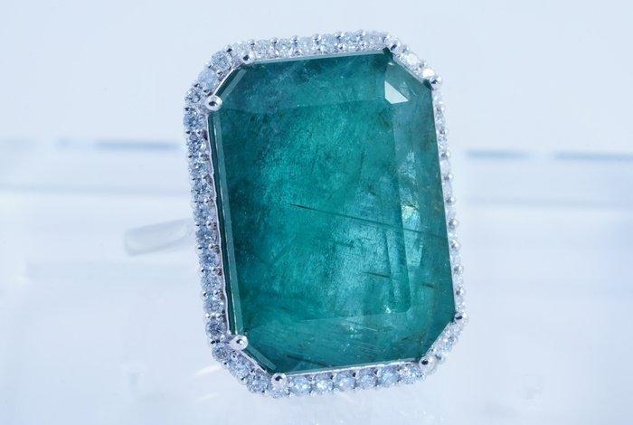 Zonder Minimumprijs - Ring Platina - 21.71ct. tw. Smaragd -, Handtassen en Accessoires, Ringen