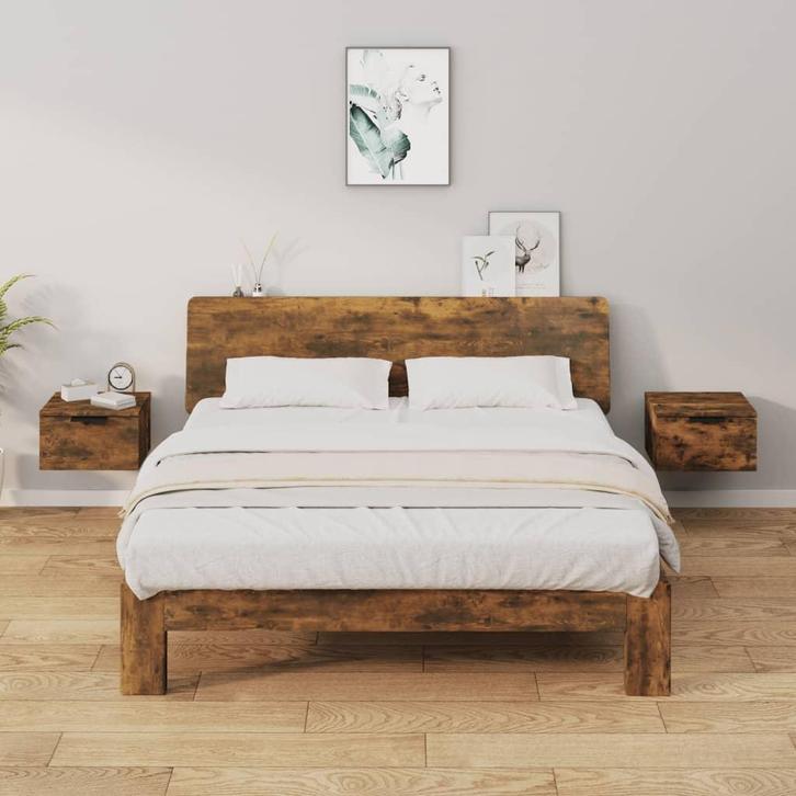 vidaXL Nachtkastjes 2 st wandgemonteerd 34x30x20 cm gerookt, Huis en Inrichting, Slaapkamer | Nachtkastjes, Nieuw, Verzenden