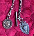 Collier ancien en argent avec 2 Fobs en argent et barre T,, Antiek en Kunst