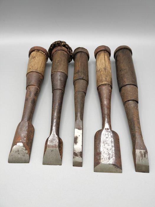 5x Vintage Japanese Chisel  NOMI Carpentry Tool -, Antiek en Kunst, Antiek | Wandborden en Tegels