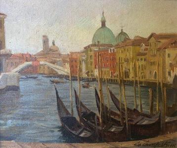 Gianfranco Campestrini (1901-1979) - Gondole a Venezia al