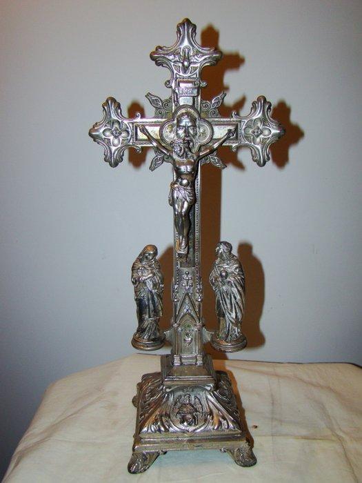 Crucifix - Metaal, Verzilverd - 1920-1930 - 40 cm, Antiek en Kunst, Antiek | Boeken en Manuscripten