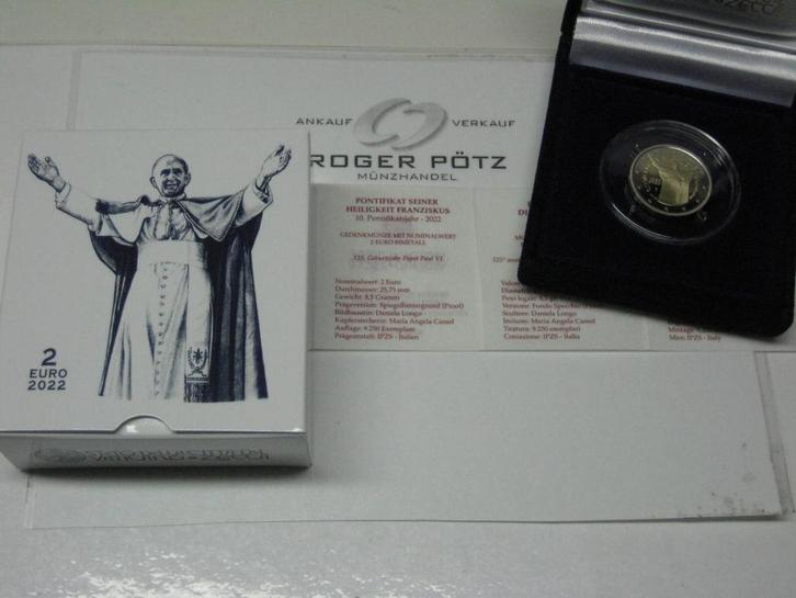 Vatikan 2 Euro 2022 Papst Paul Vi Pp Ovp mit Echtheitszer..., Postzegels en Munten, Munten | Europa | Euromunten, België, Verzenden