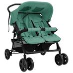 vidaXL Tweelingkinderwagen staal groen, Kinderen en Baby's, Verzenden, Nieuw